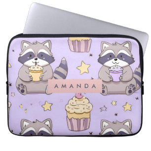 Personalised Kawaii Raccoons with Cupcakes Pattern Laptop Sleeve
