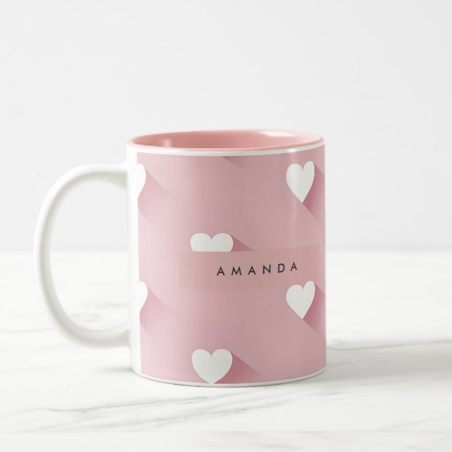 Personalised Kawaii Soft Pink Heart  Two-Tone Coffee Mug (Left)