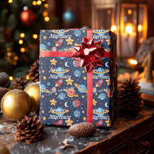 Personalised Kawaii Space Adventure Gift Wrap for 
