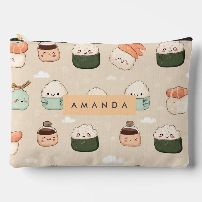 Personalised Kawaii Sushi Japanese Food Pattern Accessory Pouch (Front)
