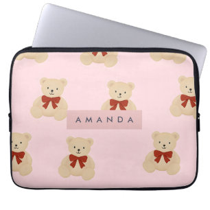 Personalised Kawaii Teddy Bear Pattern Laptop Sleeve