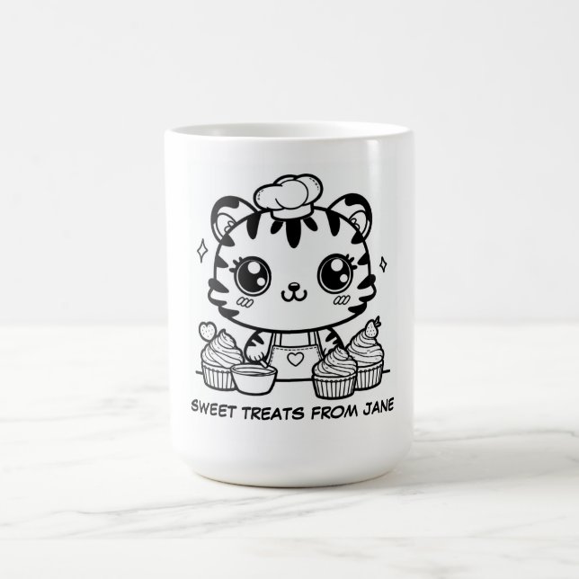 Personalised Kawaii Tiger Baker Mug | Cute Cupcake (Center)