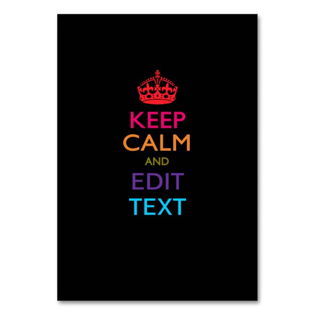 Personalised KEEP CALM AND Edit Text Multicolored Table Number (Front)