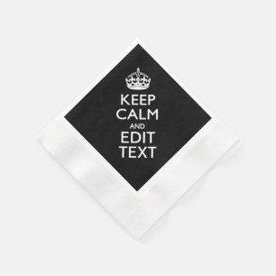 Personalised Keep Calm And Edit Text on Black Napkin