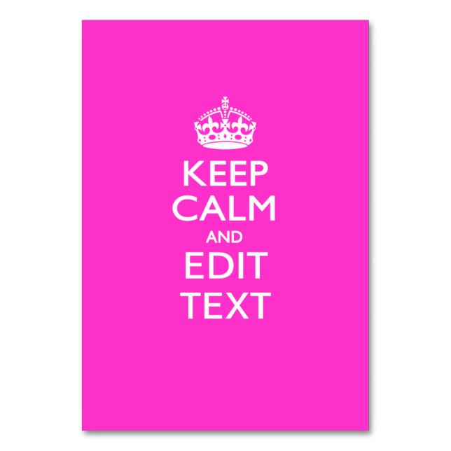 Personalised KEEP CALM AND Edit Text on Pink Table Number (Front)