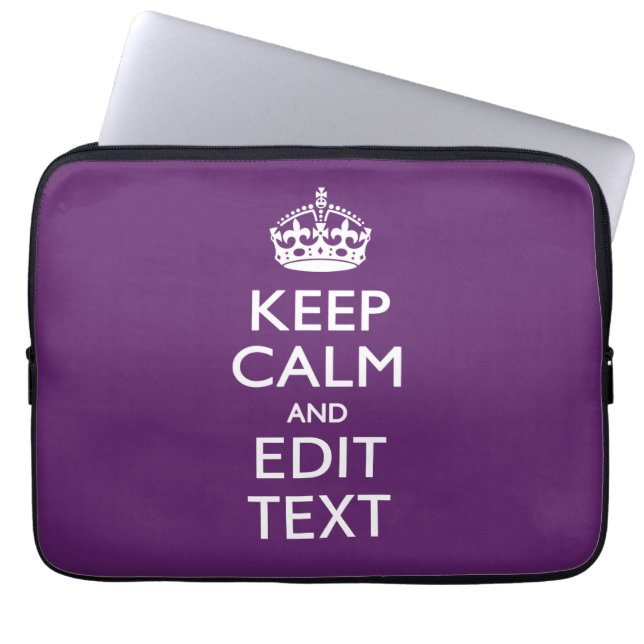 Personalised KEEP CALM AND Edit Text on Purple Laptop Sleeve (Front)