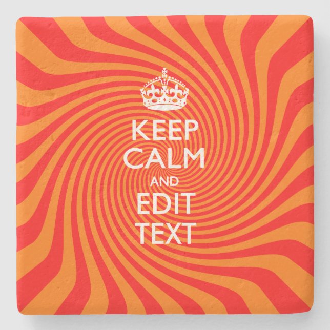 Personalised KEEP CALM AND Edit Text Orange Swirl Stone Coaster (Front)