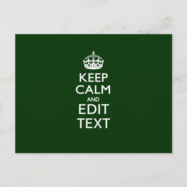 Personalised Keep Calm And Have Your Text on Green Postcard (Front)