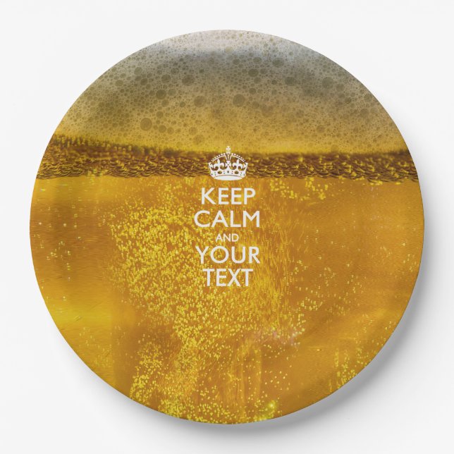 Personalised Keep Calm And Your Text Beer Decor Paper Plate (Front)