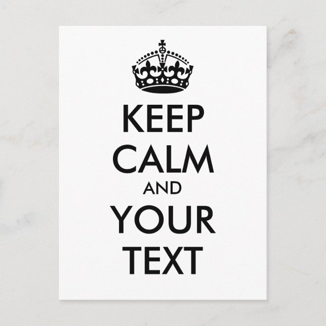 Personalised KEEP CALM and YOUR TEXT - black Postcard (Front)