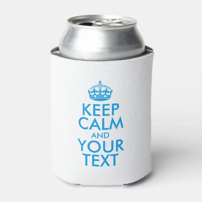 Personalised KEEP CALM and YOUR TEXT - blue words Can Cooler (Can Front)