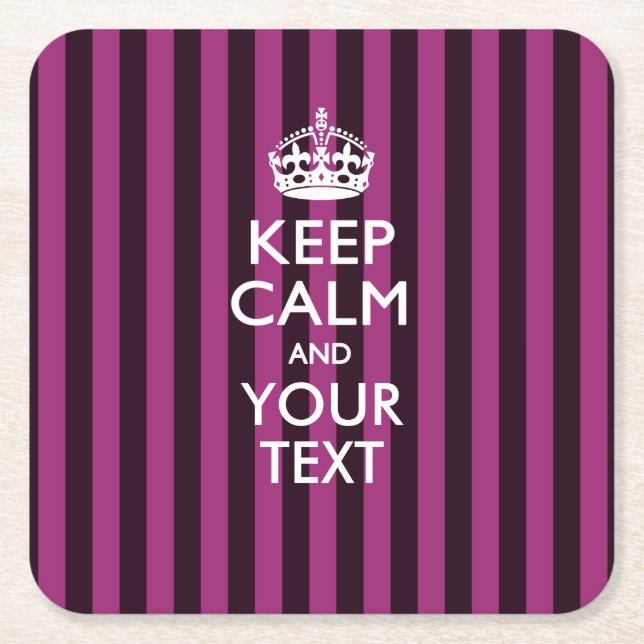 Personalised KEEP CALM AND Your Text for Hot Pink Square Paper Coaster (Front)