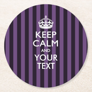 Personalised KEEP CALM AND Your Text for Purple Round Paper Coaster