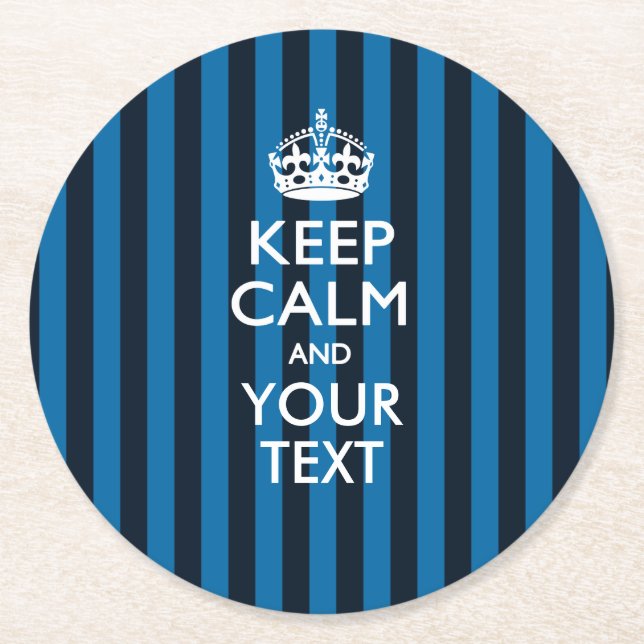 Personalised KEEP CALM AND Your Text for Sky Blue Round Paper Coaster (Front)