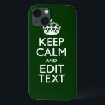 Personalised Keep Calm And Your Text Green Decor iPhone 13 Case<br><div class="desc">A personalised green accent Keep Calm and Carry On style saying on a custom gift. Humourous or whimsical try on your creative words on the two editable lines of text. Remember to use CAPITAL letters for best results. Use the "Ask this Designer" link to contact us with your special design...</div>