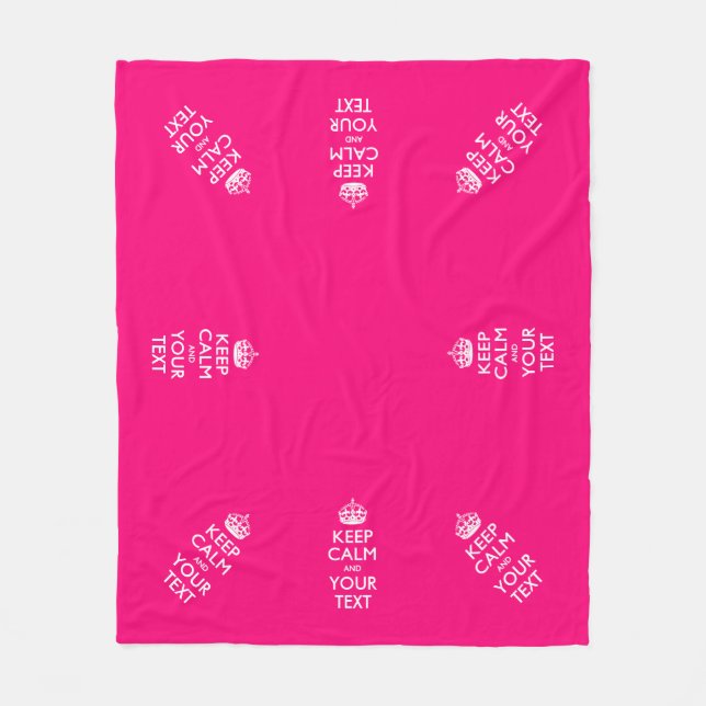 Personalised Keep Calm And Your Text Hot Pink Fleece Blanket (Front)