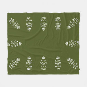 Personalised Keep Calm And Your Text Olive Green Fleece Blanket