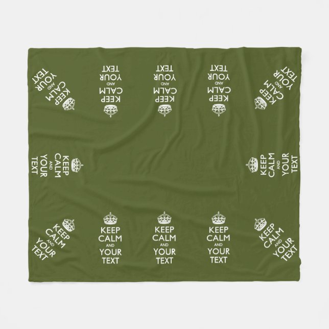 Personalised Keep Calm And Your Text Olive Green Fleece Blanket (Front (Horizontal))