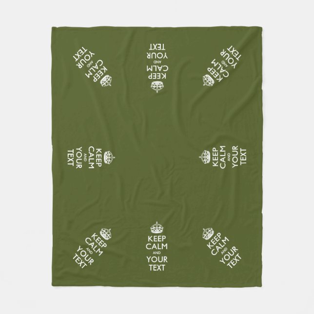 Personalised Keep Calm And Your Text Olive Green Fleece Blanket (Front)