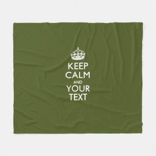 Personalised Keep Calm And Your Text Olive Green Fleece Blanket