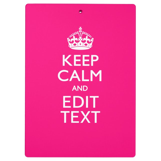 Personalised KEEP CALM AND Your Text on Fuchsia Clipboard (Back)