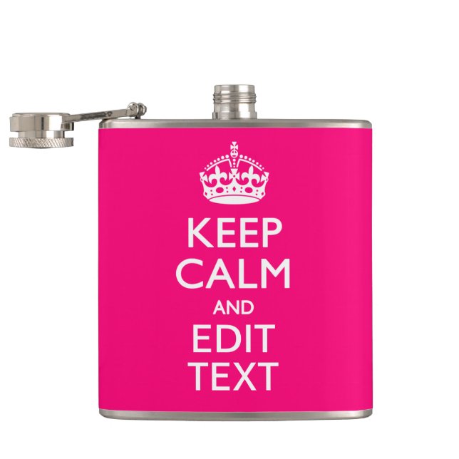 Personalised KEEP CALM AND Your Text on Fuchsia Hip Flask (Opened)