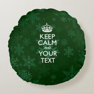 Personalised KEEP CALM AND Your Text on Green Round Cushion