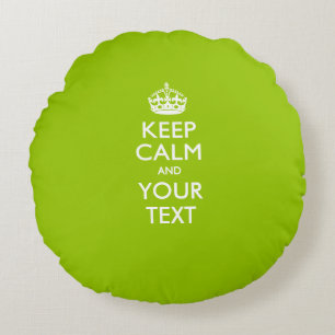 Personalised KEEP CALM AND Your Text on Lime Green Round Cushion