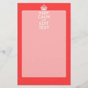 Personalised KEEP CALM and your text on Pink Coral Stationery