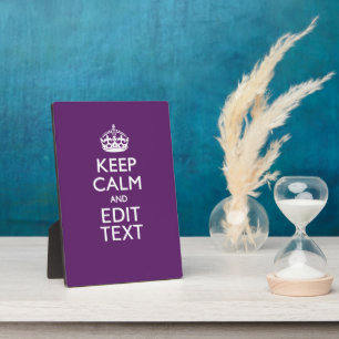 Personalised KEEP CALM AND Your Text on Purple Plaque