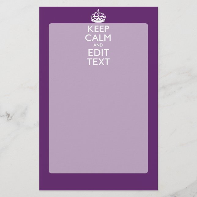 Personalised KEEP CALM AND Your Text on Purple Stationery (Front)