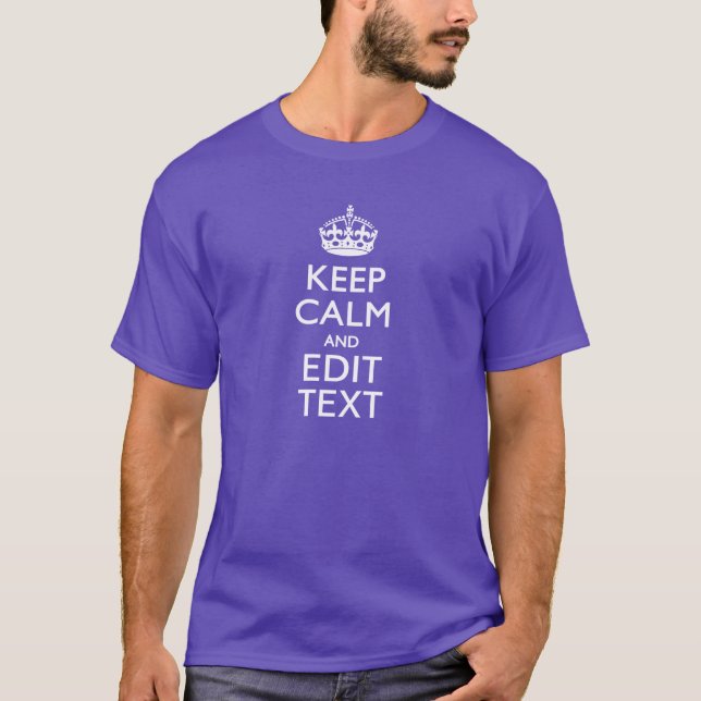 Personalised KEEP CALM AND Your Text on Purple T-Shirt (Front)