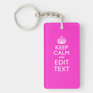 Personalised Keep Calm And Your Text Pink Decor Key Ring