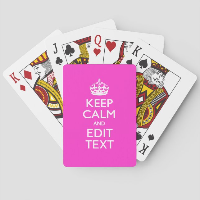 Personalised Keep Calm And Your Text Pink Decor Playing Cards (Back)