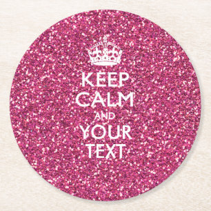 Personalised KEEP CALM AND Your Text Pink Decor Round Paper Coaster