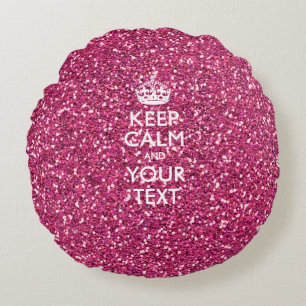 Personalised KEEP CALM AND Your Text Pink Fuchsia Round Cushion