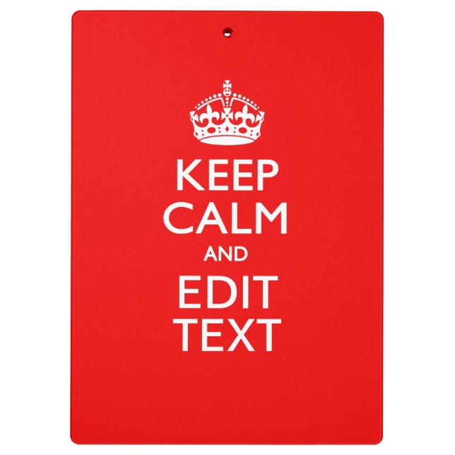 Personalised Keep Calm And Your Text Red Classic Clipboard (Back)