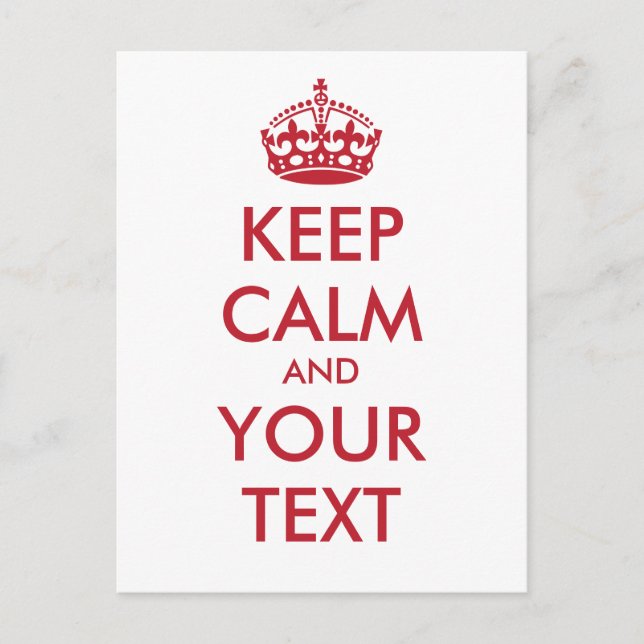 Personalised KEEP CALM and YOUR TEXT - red Postcard (Front)
