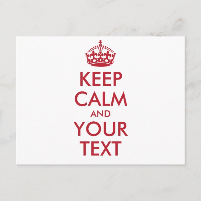 Personalised KEEP CALM and YOUR TEXT - red words Postcard (Front)