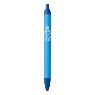 Personalised KEEP CALM and YOUR TEXT - white words Blue Ink Pen