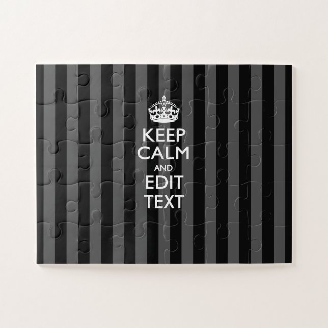 Personalised Keep Calm Black Stripes Decor Jigsaw Puzzle (Horizontal)