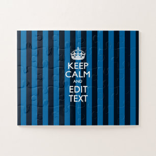 Personalised Keep Calm Blue Stripes Decor Jigsaw Puzzle