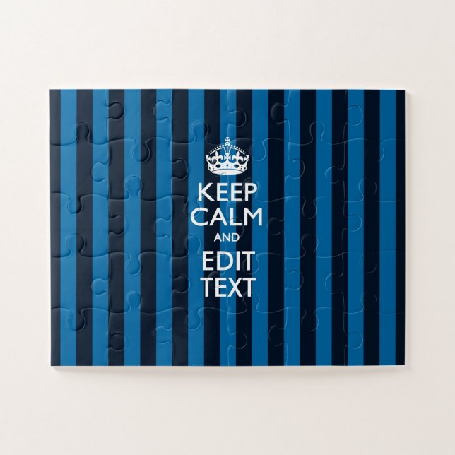 Personalised Keep Calm Blue Stripes Decor Jigsaw Puzzle (Horizontal)