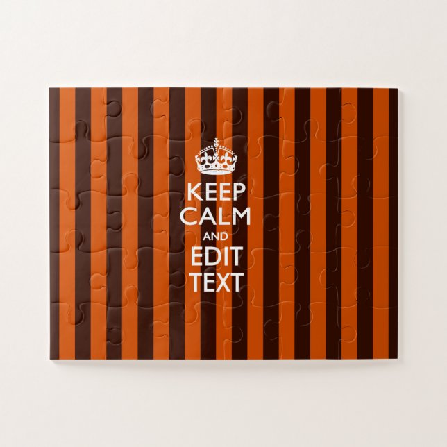 Personalised Keep Calm Burnt Orange Stripes Jigsaw Puzzle (Horizontal)