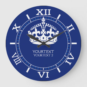 Personalised KEEP CALM Crown Text Navy Dial on a Large Clock