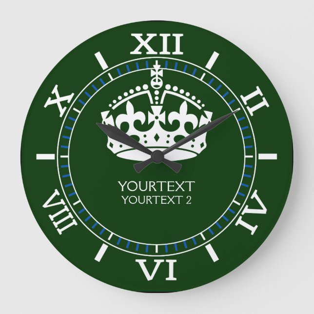 Personalised KEEP CALM Crown your text Dial on a Large Clock (Front)