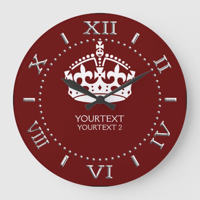 Personalised KEEP CALM Crown your text Dial on a Large Clock (Front)