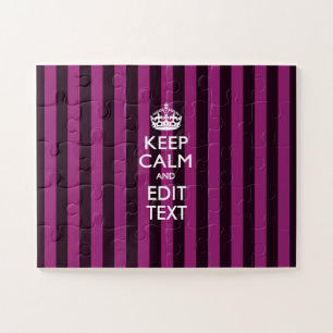Personalised Keep Calm Fuchsia Stripes Jigsaw Puzzle