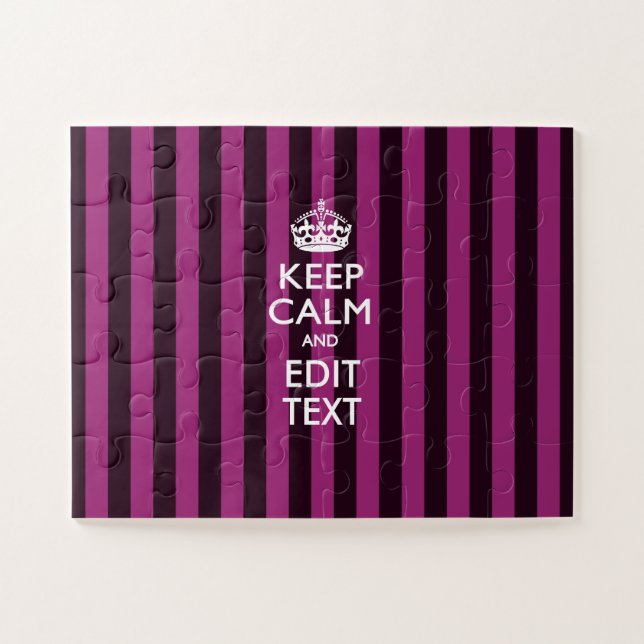 Personalised Keep Calm Fuchsia Stripes Jigsaw Puzzle (Horizontal)
