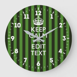 Personalised Keep Calm Get Your Text Green Stripes Large Clock